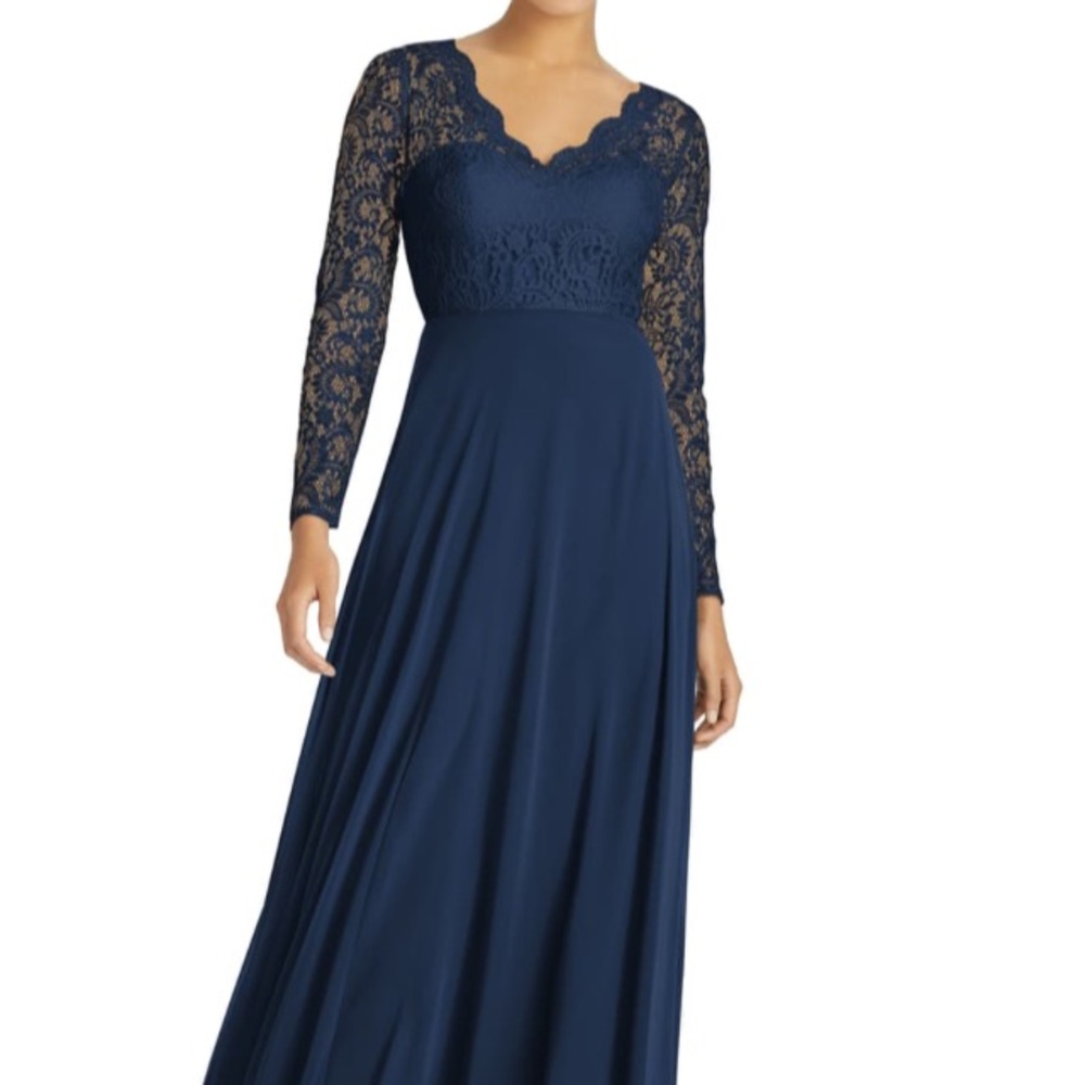 Dessy Navy lace 3/4 sleeve maxi dress